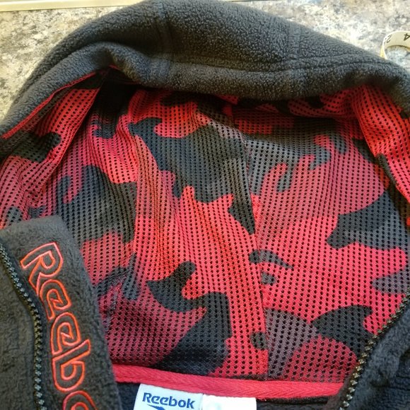 Reebok Navy Blue 1/4 Zip Hoodie with Red Camo Mesh Hood | Men's Size XL - Picture 6 of 14